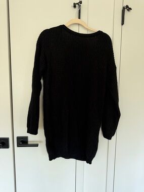 Lulu's Black Crewneck Long-Sleeve Knit Sweater Dress
